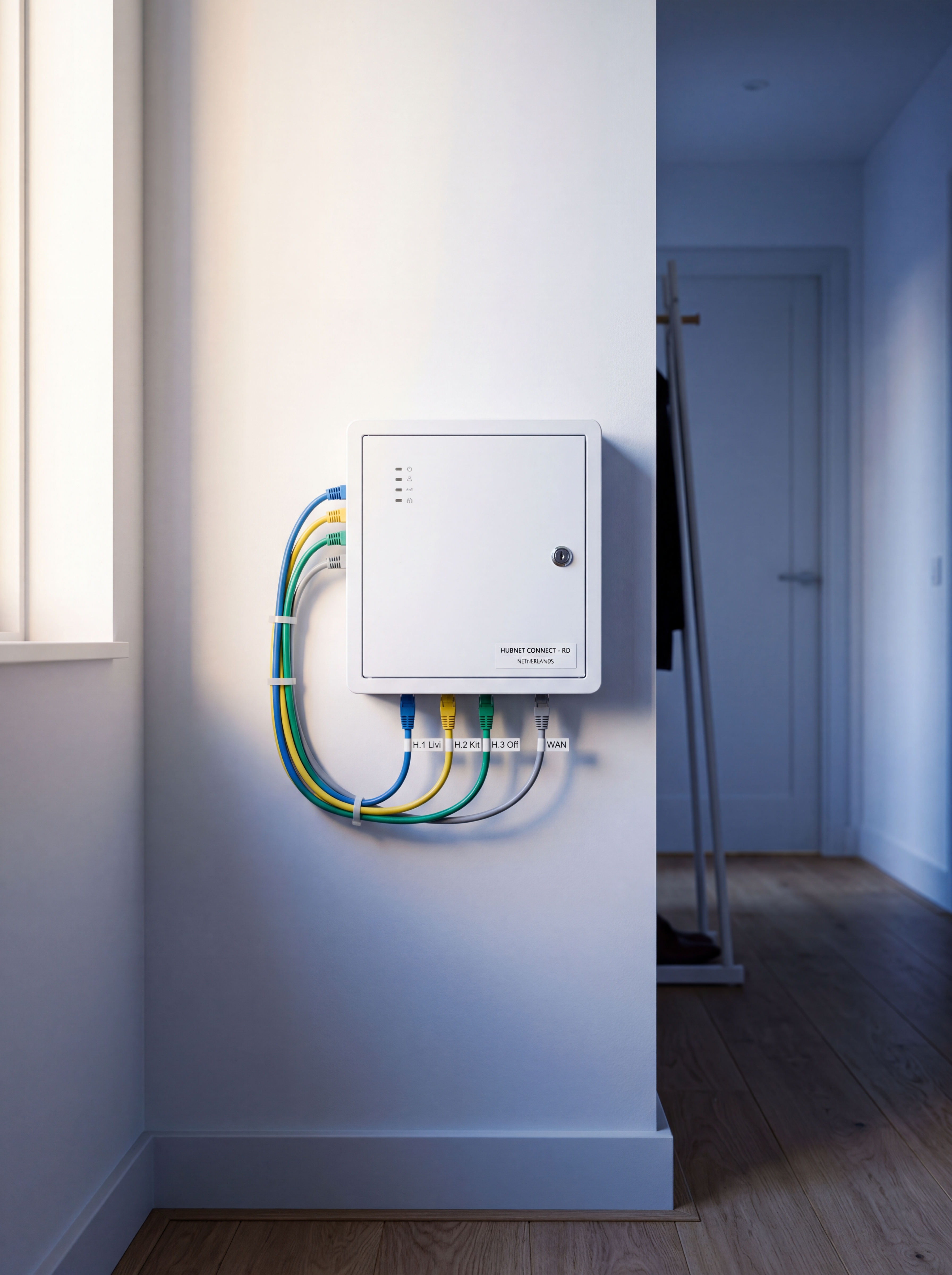 Monteur installeert glasvezel in een modern appartement