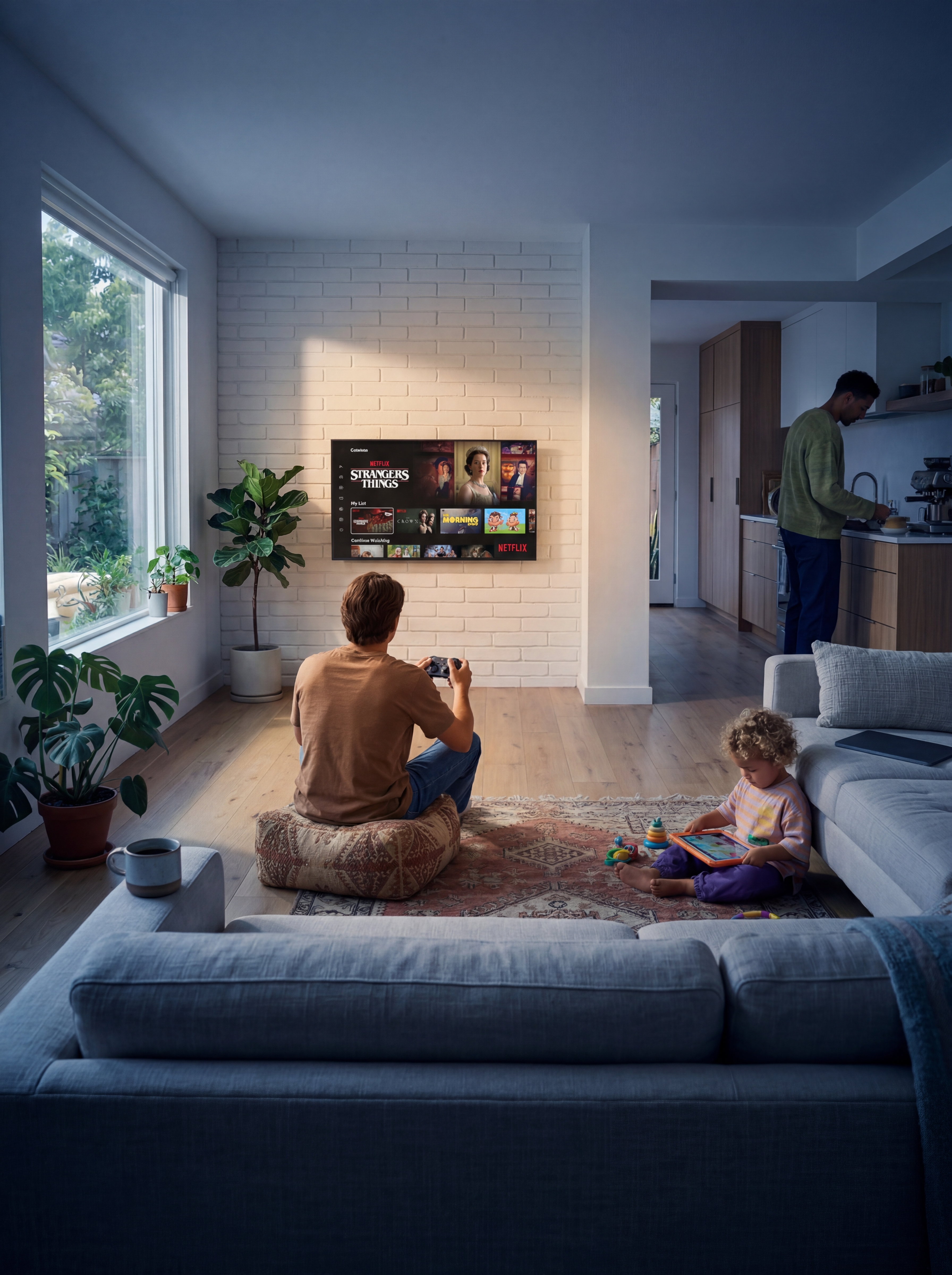 Vrouw zit op de bank met tv-afstandsbediening